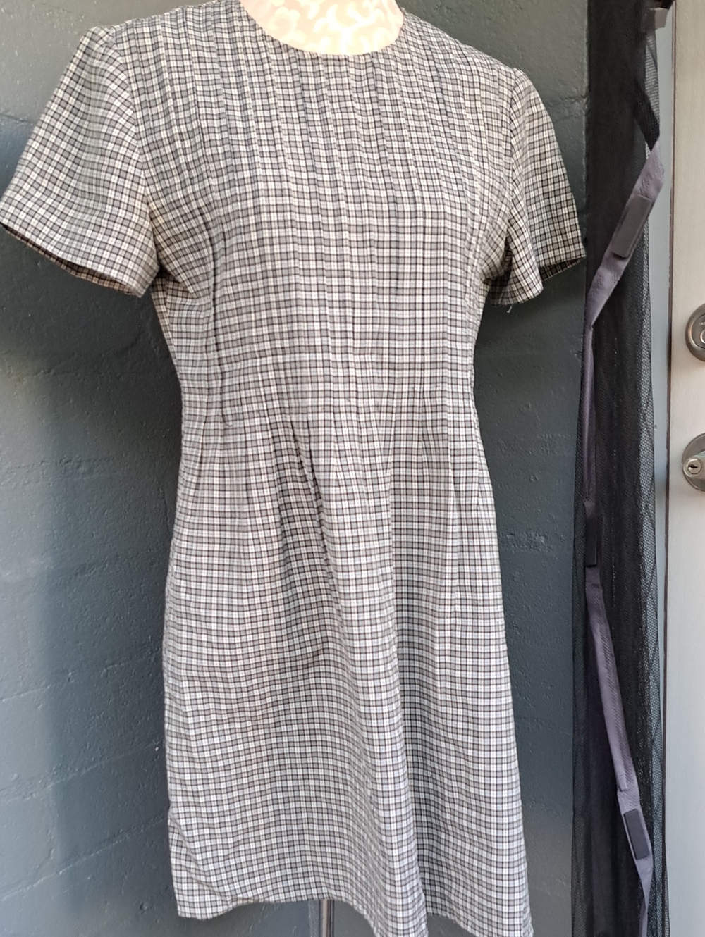 Petite Sophisticate Black and White Plaid Mini Dress Made in USA